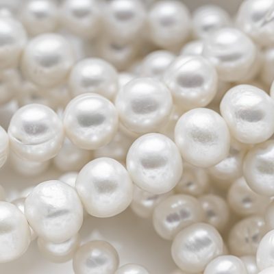 Nature white string of pearls in soft focus, with highlights
